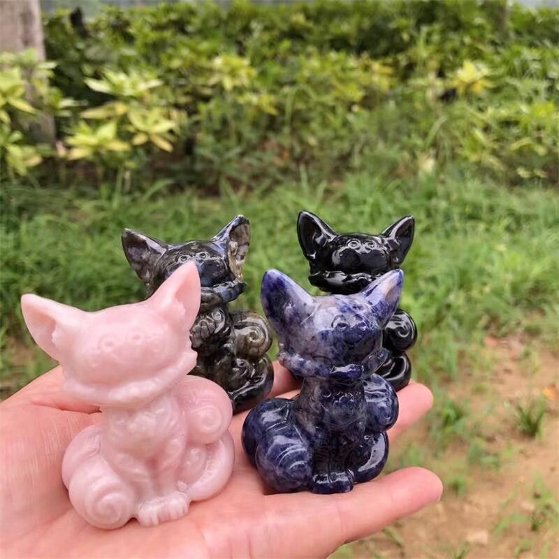 Art Craft Holiday - Natürlicher Kristall-Quarzstein, neunschwänziger Fuchs, Feenschnitzerei, Figur,