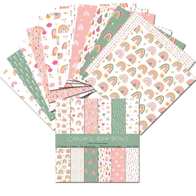 Art Craft Background - 24 Blatt/Set Regenbogen-Bastelpapier-Pads Stanzformen Kunst-Hintergrundpapier Origami