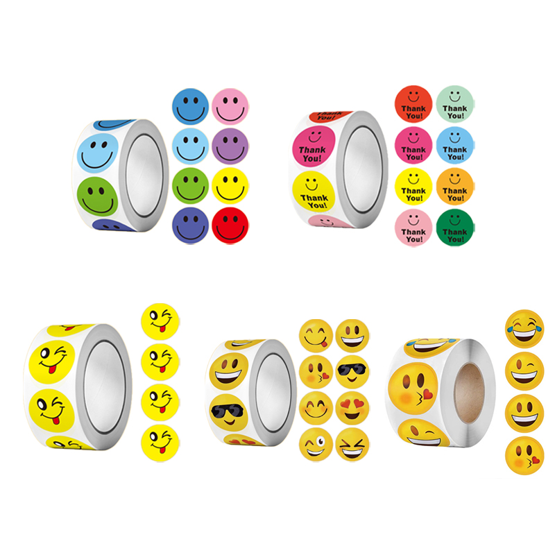 Art Craft Journal - 500 Stück/Rolle Bunte Gesichtsaufkleber Emoji-Belohnungsaufkleber 1