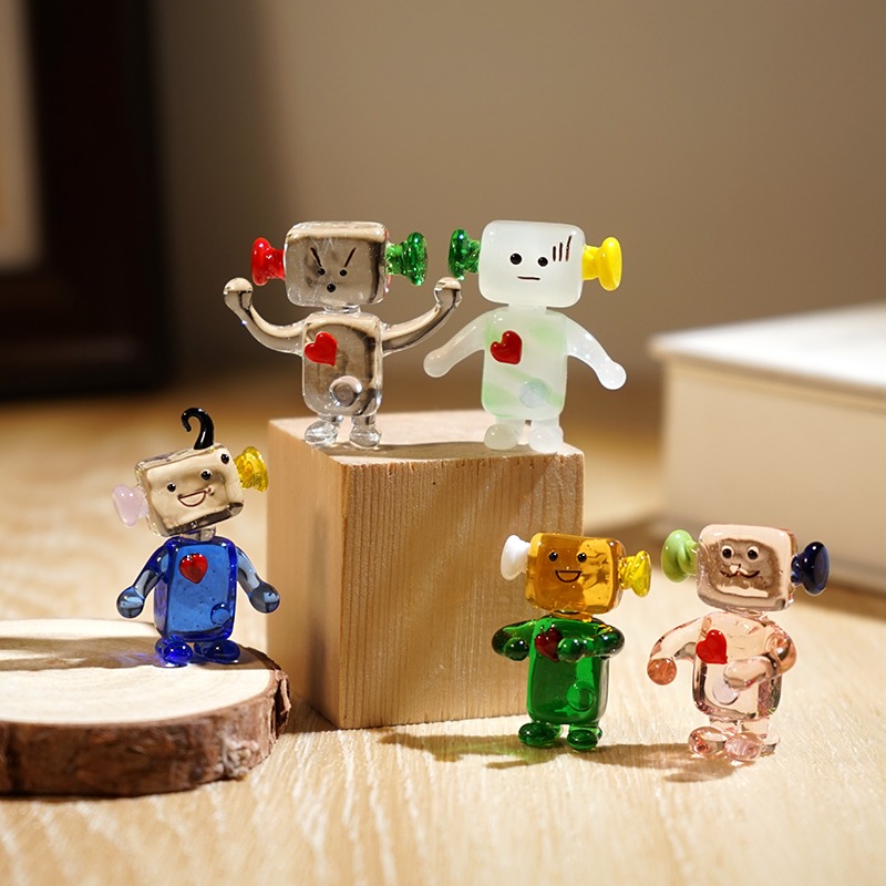 Art Craft Robot - Niedlicher Gesichtsroboter, handgefertigte Glasminiaturen, Büro, Computer,